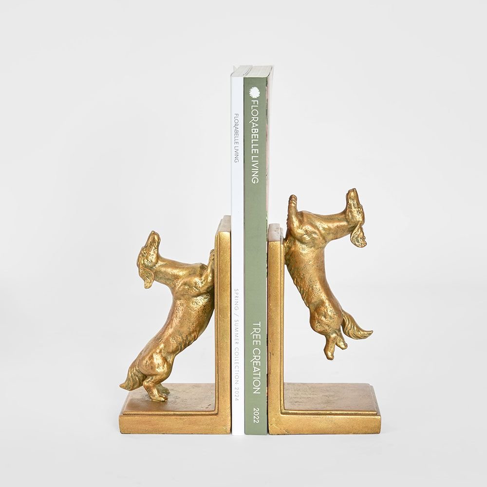 Jumping Dachsunds Bookends Antique Gold - Pure Apotheca