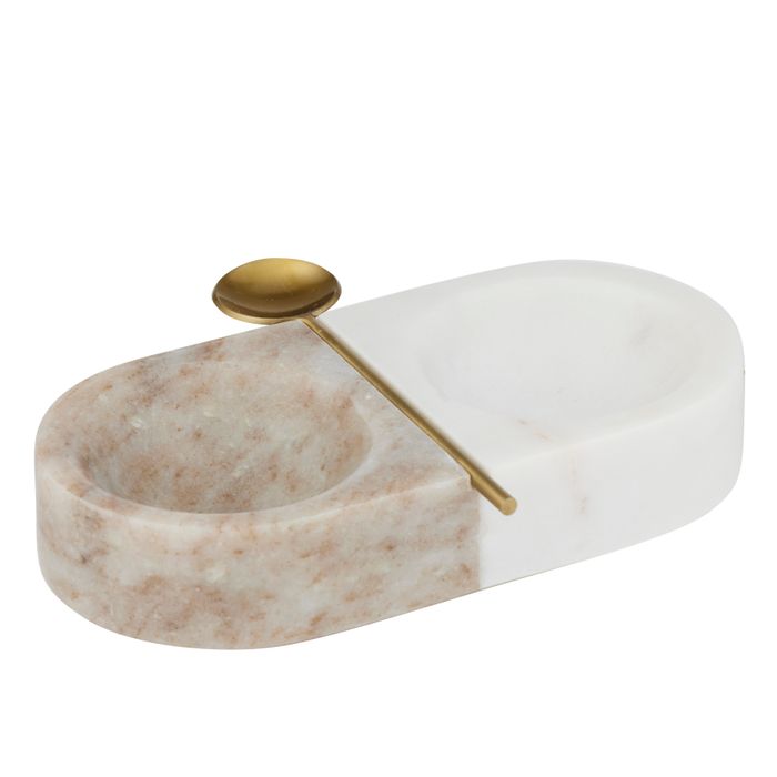 Kitson Marble Salt & Pepper Dish w/Spoon Set 6x14cm - Pure Apotheca