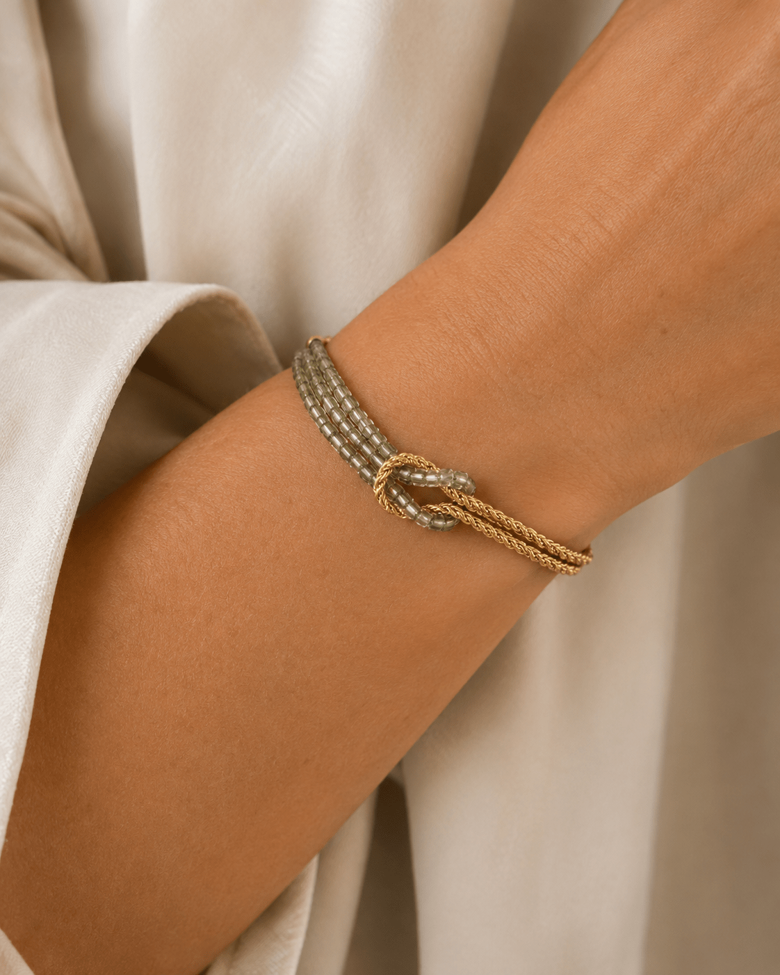 Knotted Crystal Gold Bracelet Green - Pure Apotheca