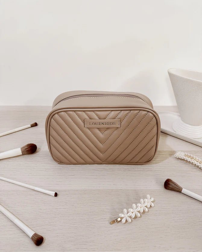 Lacey Quilted Makeup Bag Coffee - Pure Apotheca