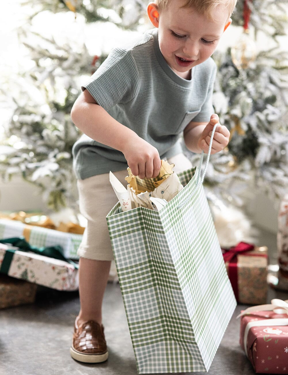 Large Gift Bag - Nordic Blue Check - Pure Apotheca