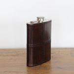 Leather Hip Flask Dark Brown with Nickle Details - Pure Apotheca