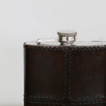 Leather Hip Flask Dark Brown with Nickle Details - Pure Apotheca