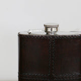 Leather Hip Flask Dark Brown with Nickle Details - Pure Apotheca