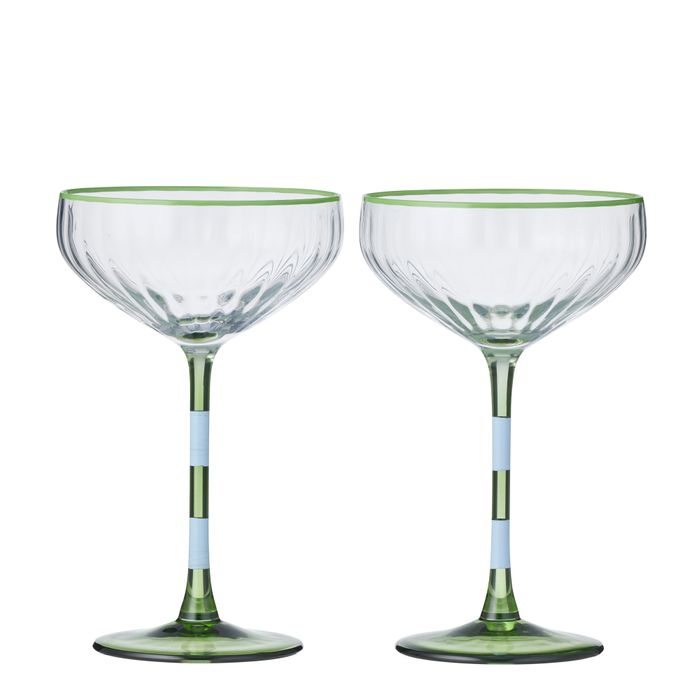 Lena Glass Rib Coupe Set/2 Blue/Green - Pure Apotheca