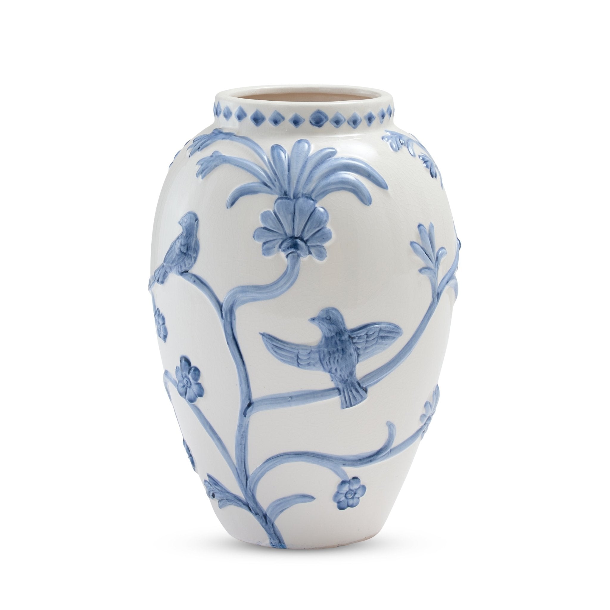 LILLE WHITE/BLUE EMBOSSED VASE LARGE - Pure Apotheca