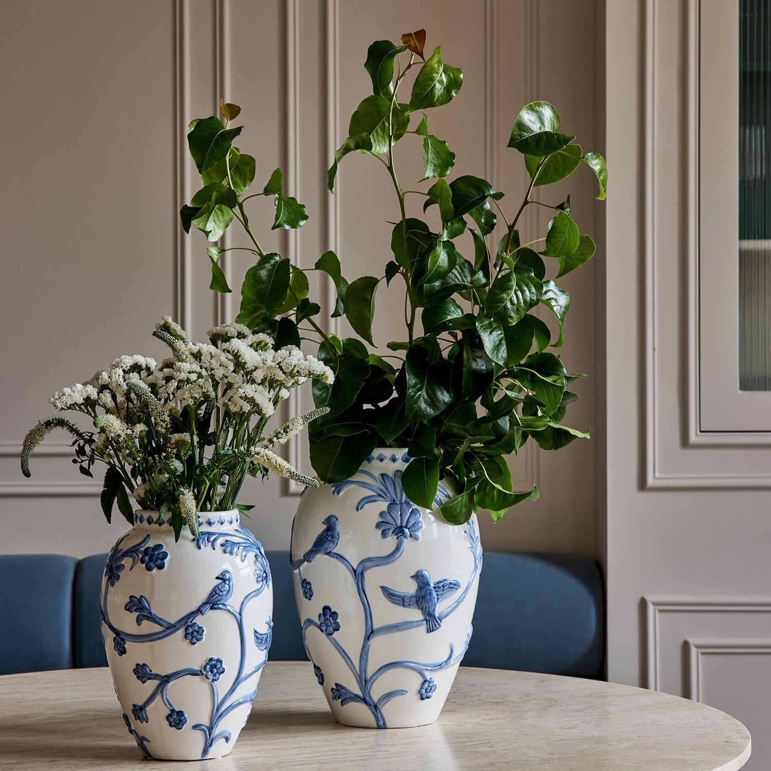 LILLE WHITE/BLUE EMBOSSED VASE LARGE - Pure Apotheca