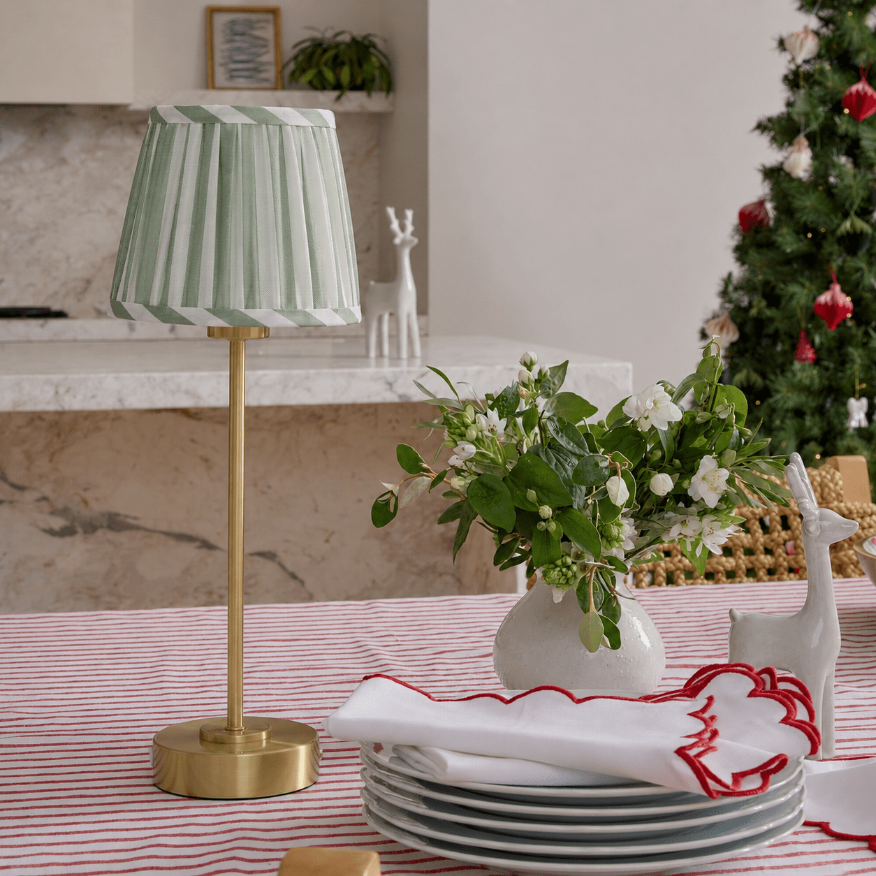 LUCIA GREEN/WHITE PLEATED STRIPE SHADE - Pure Apotheca