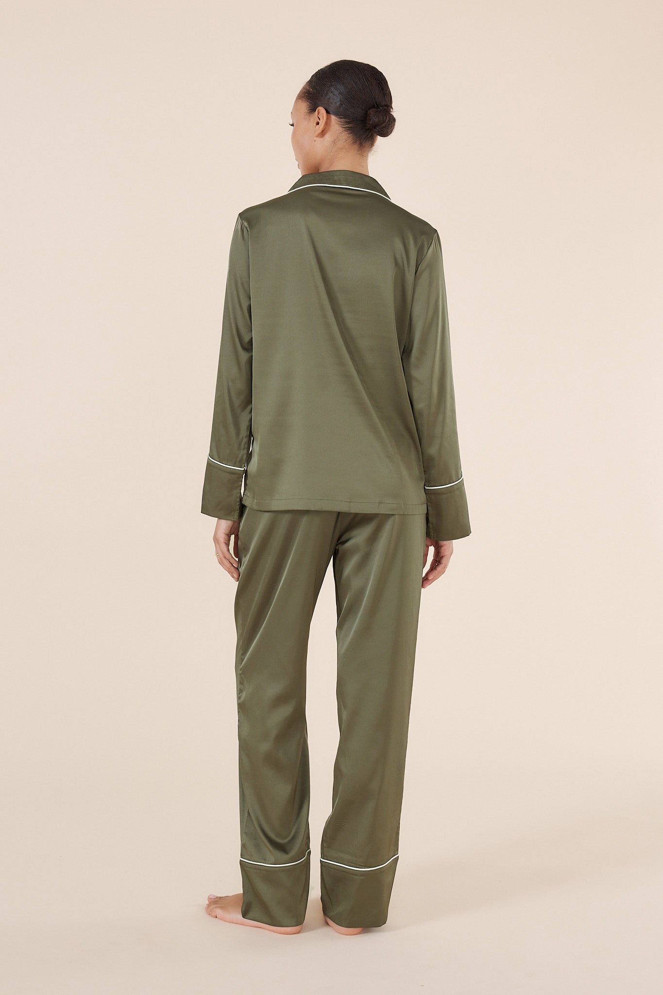 Luella Silky Satin PJ Set Olive - Pure Apotheca