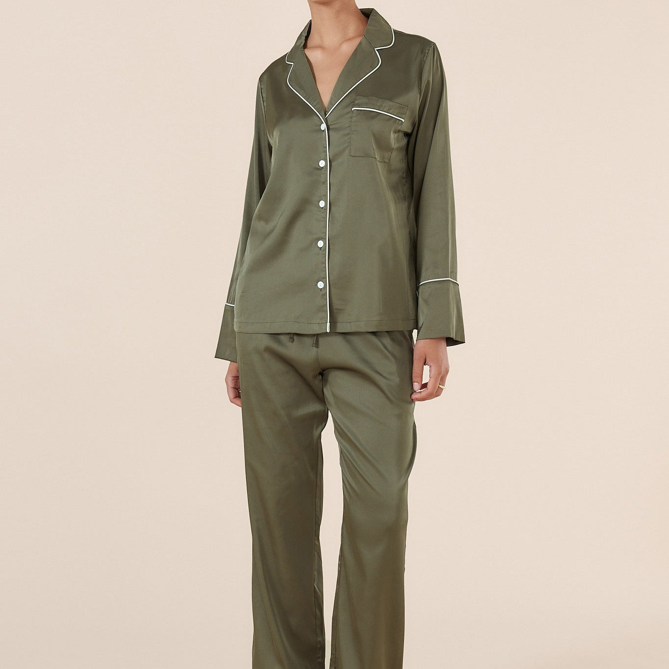 Luella Silky Satin PJ Set Olive - Pure Apotheca