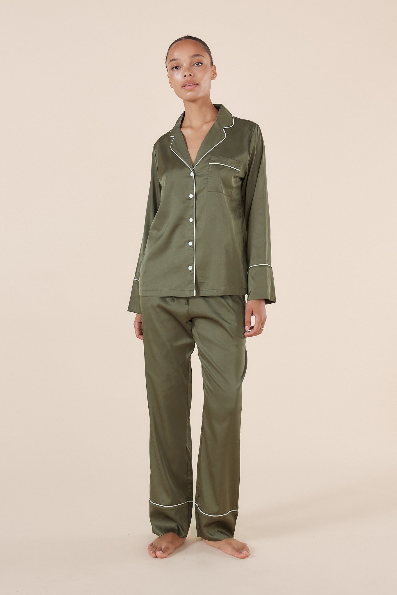 Luella Silky Satin PJ Set Olive - Pure Apotheca