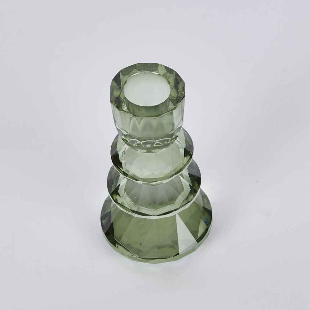 Lustre Glass Cut Candle Holder Green - Pure Apotheca