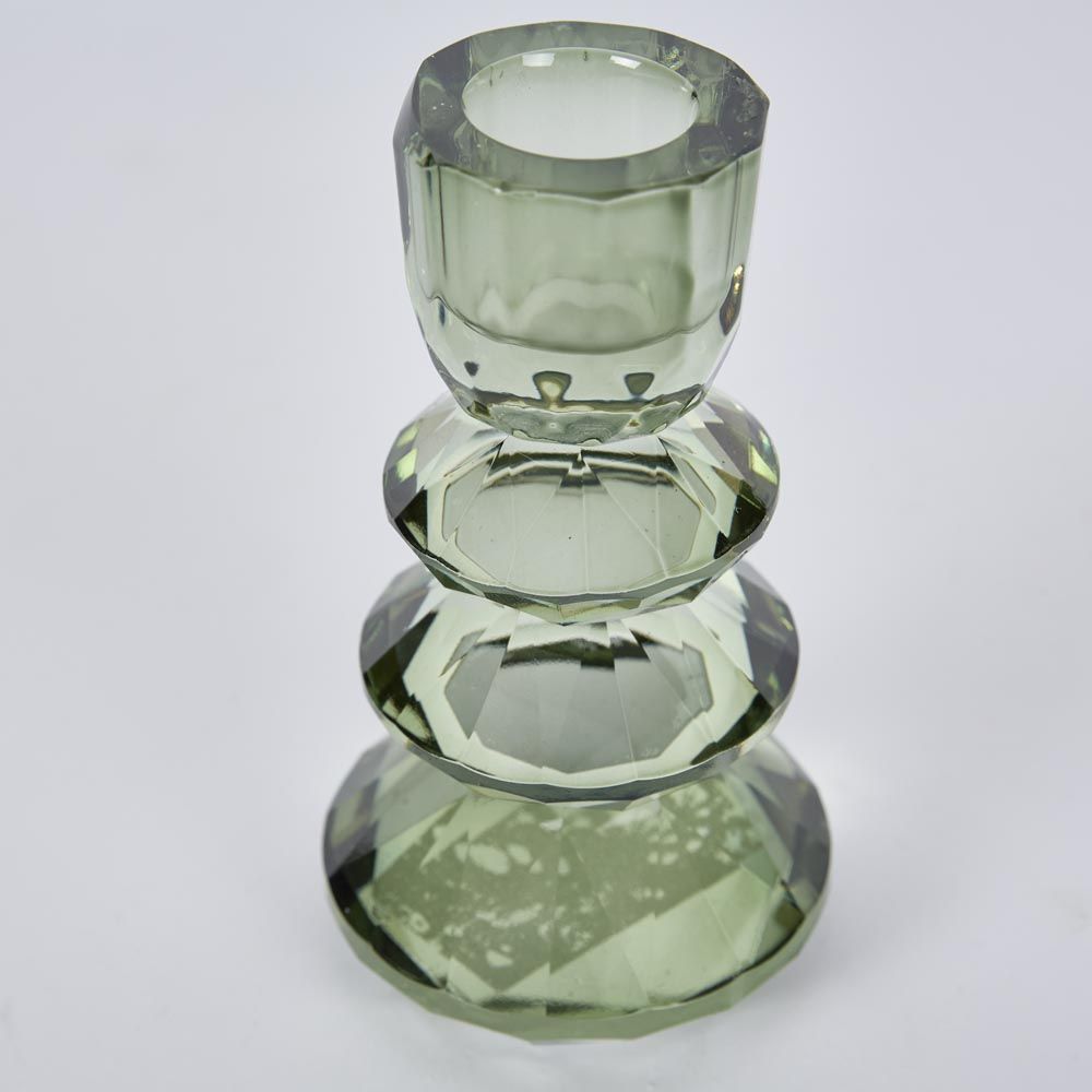 Lustre Glass Cut Candle Holder Green - Pure Apotheca