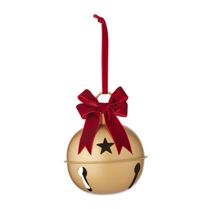 Luxe Chime Gold Bell with Red Velvet Bow Door Hanger SML 29cm Metal Gold - Pure Apotheca