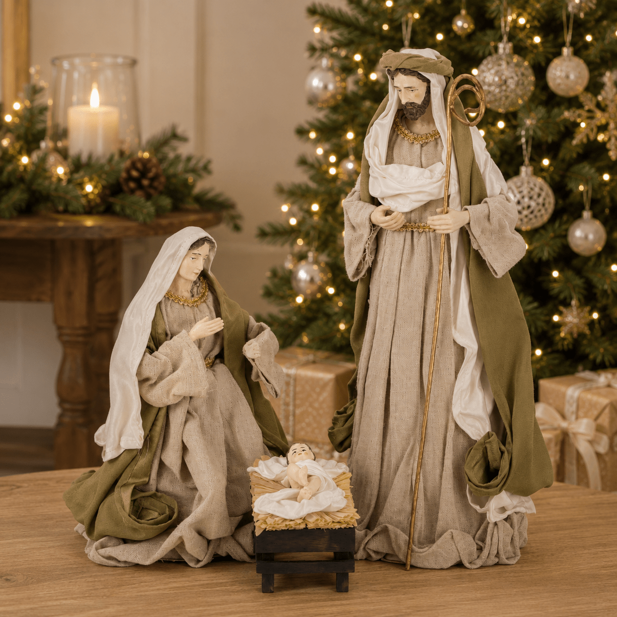 Luxe Nativity 3 Piece Set Green 40cm - Pure Apotheca