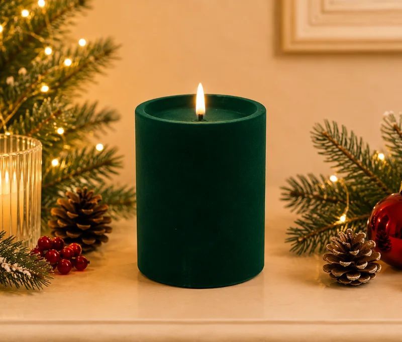 LUXE VELVET CANDLE LED 10X10 GREEN SML - Pure Apotheca