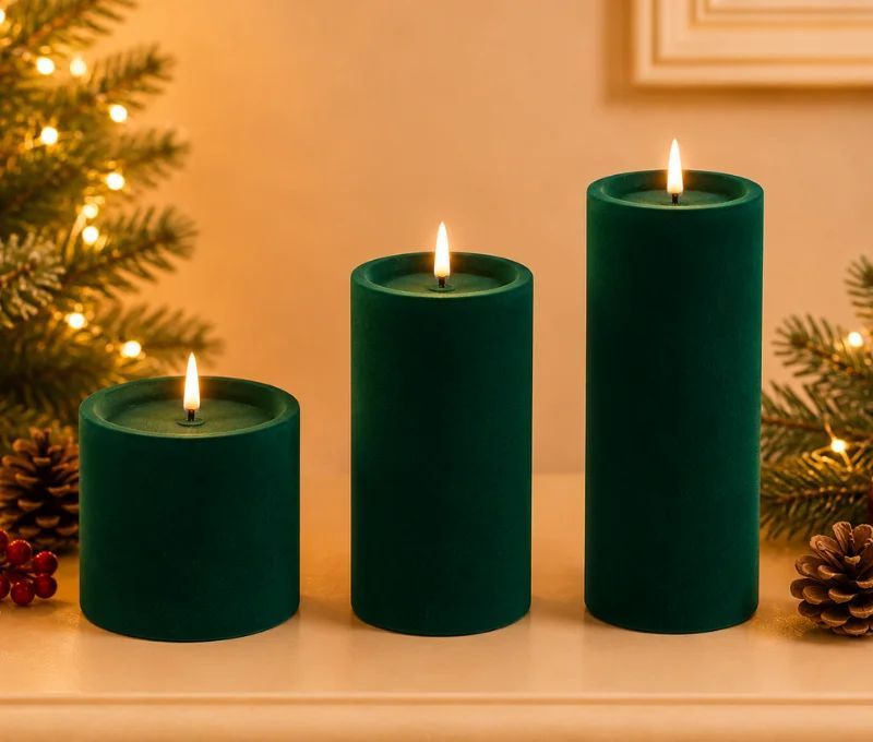 LUXE VELVET CANDLE LED 20X10 GREEN LRG - Pure Apotheca