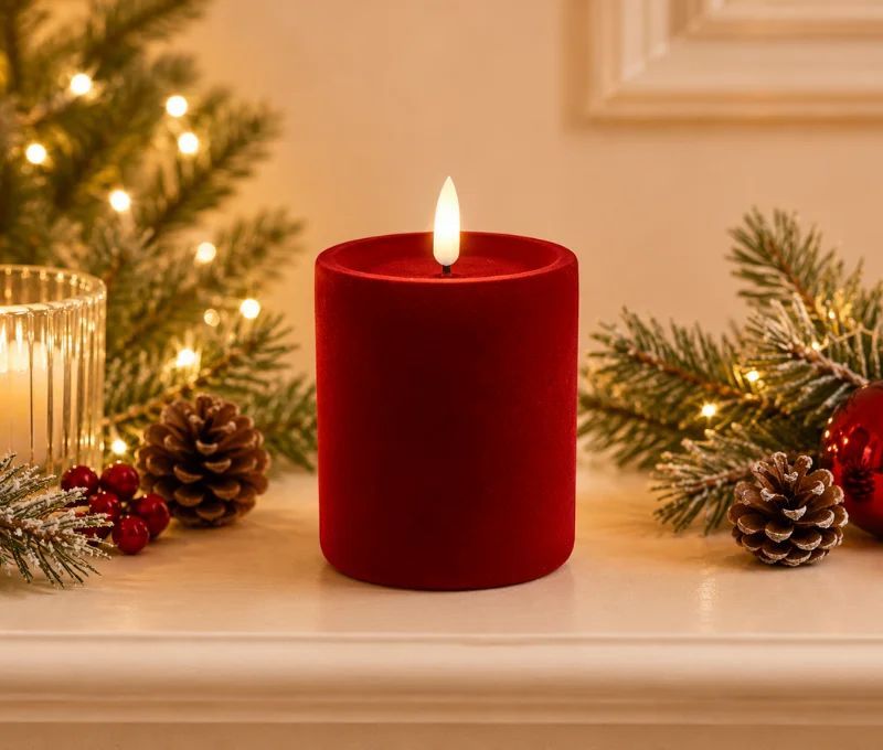 LUXE VELVET LED CANDLE 10X10 RED SML - Pure Apotheca
