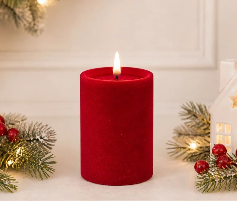 LUXE VELVET LED CANDLE 15X10 RED MED - Pure Apotheca