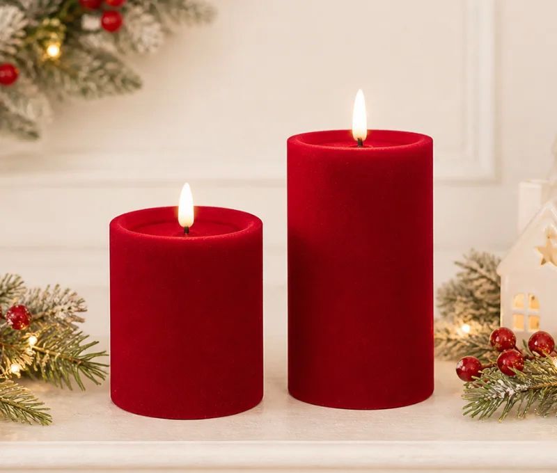 LUXE VELVET LED CANDLE 20X10 RED LGE - Pure Apotheca