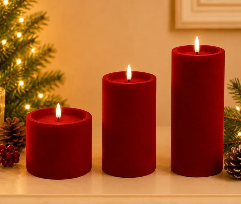 LUXE VELVET LED CANDLE 20X10 RED LGE - Pure Apotheca