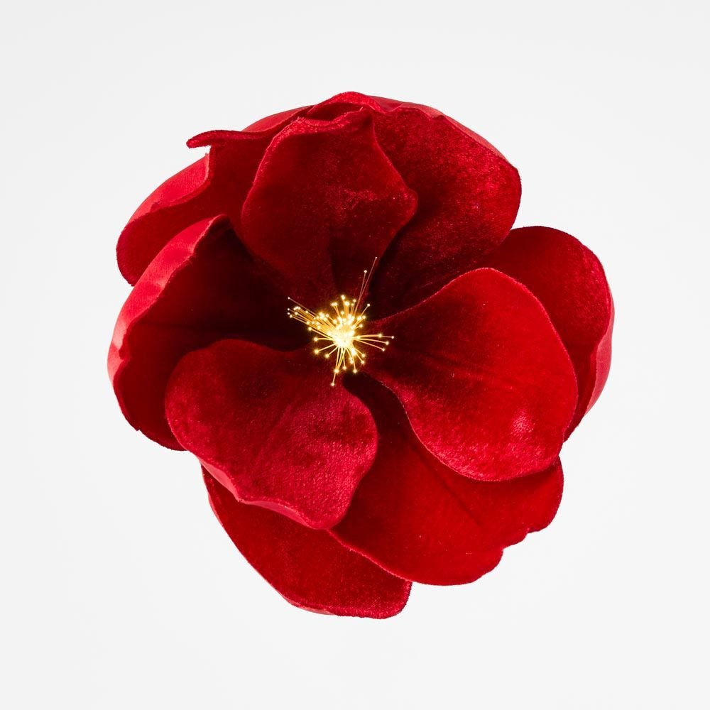 Luxe Velvet Magnolia Clip on with Light Up Stamen Red - Pure Apotheca
