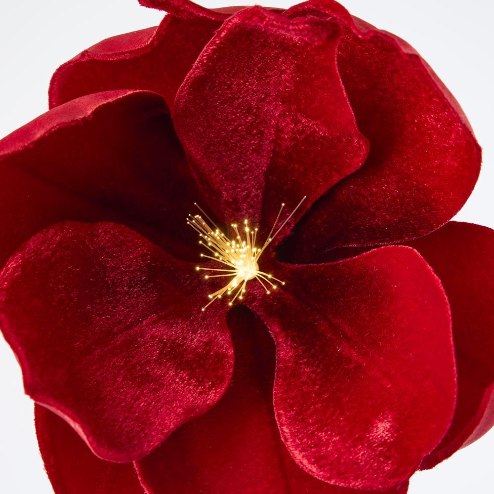 Luxe Velvet Magnolia Clip on with Light Up Stamen Red - Pure Apotheca