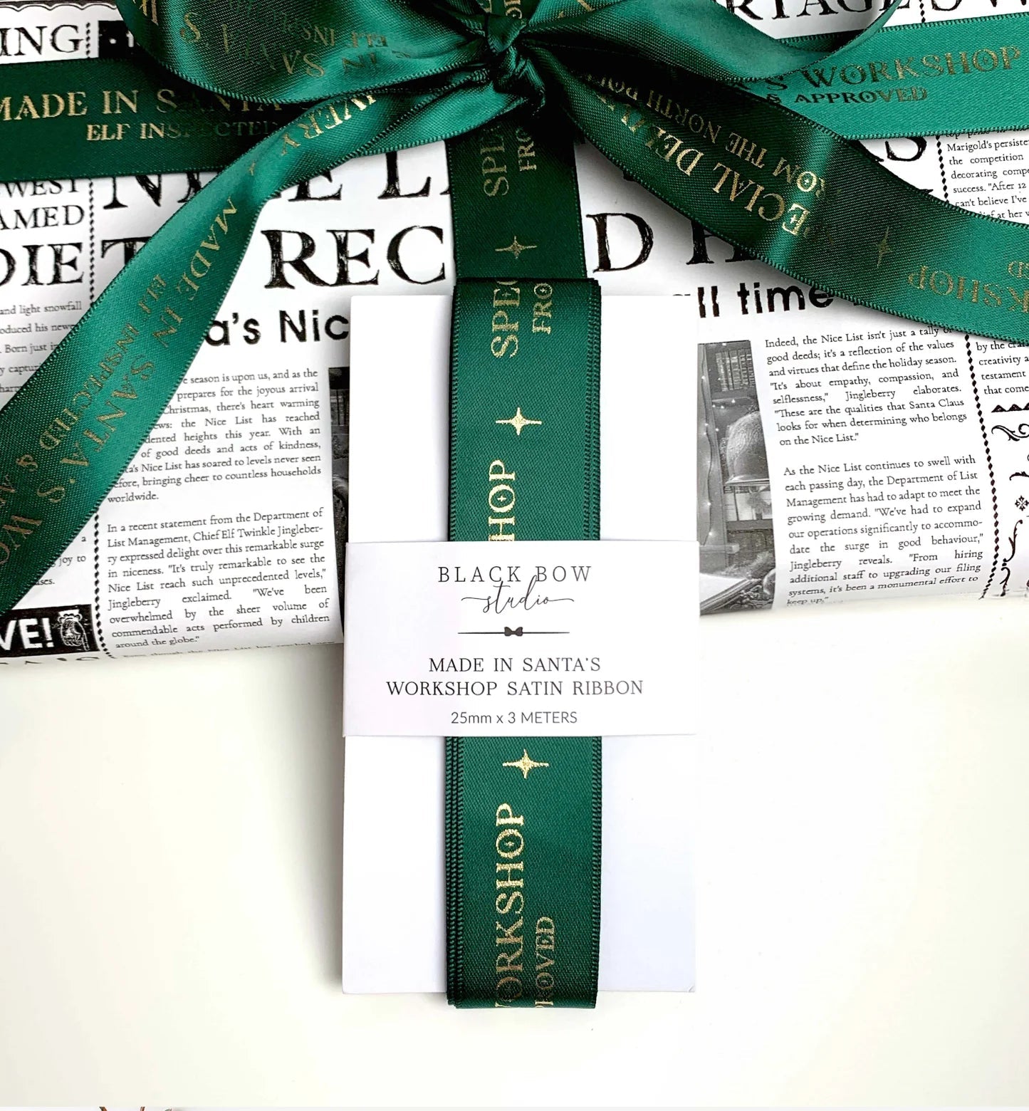 Made In Santa's Workshop Christmas Bottle Green Ribbon - 3m - Pure Apotheca