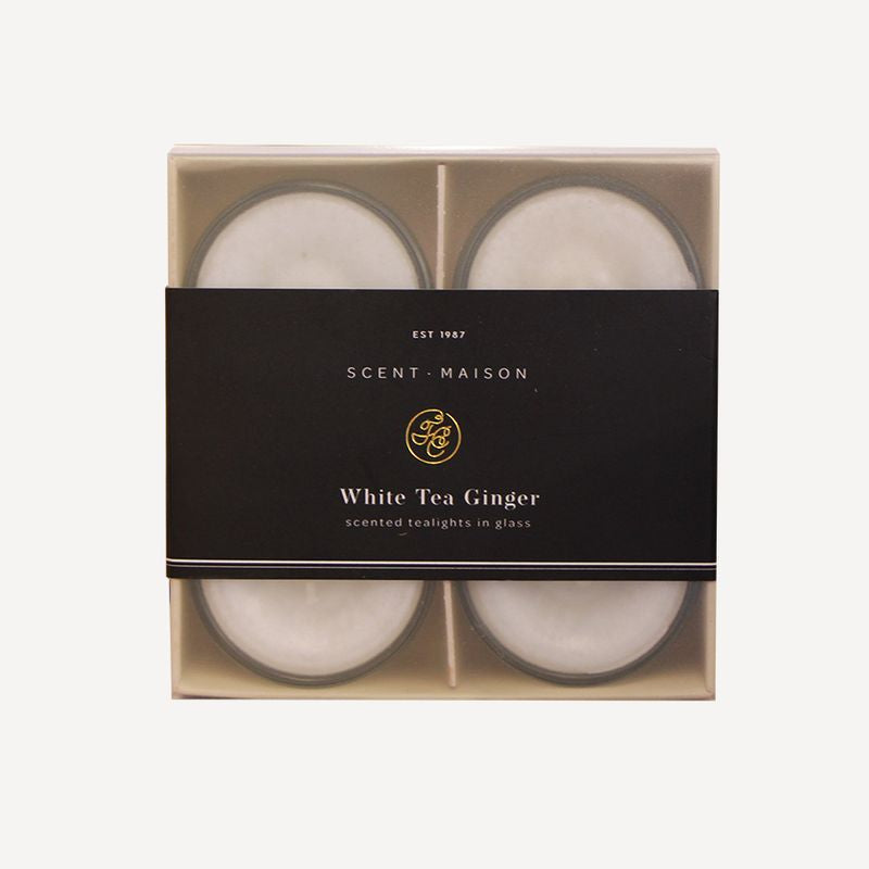 Maison Glass Tealights White Tea Ginger Set/4 - Pure Apotheca
