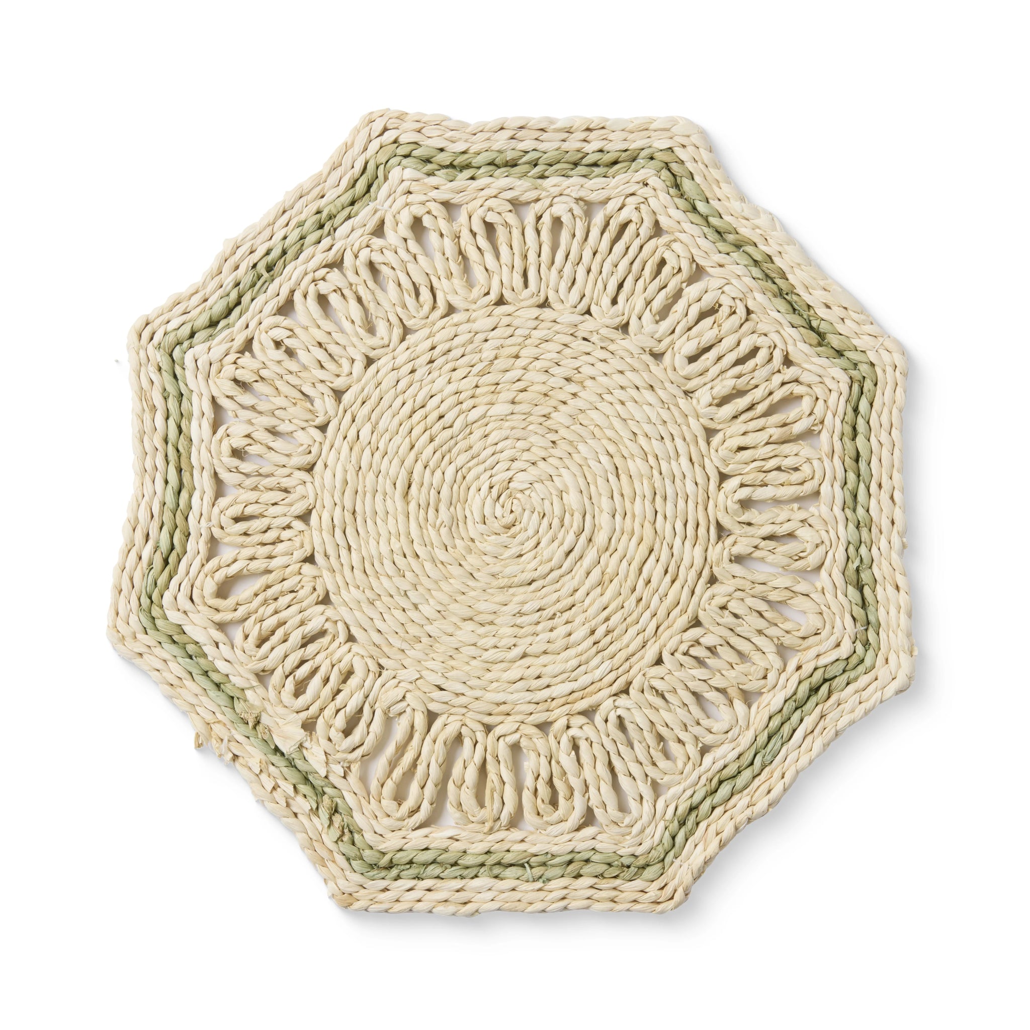 MAJORCA NATURAL/GREEN WOVEN PLACEMAT 35X35CM - Pure Apotheca