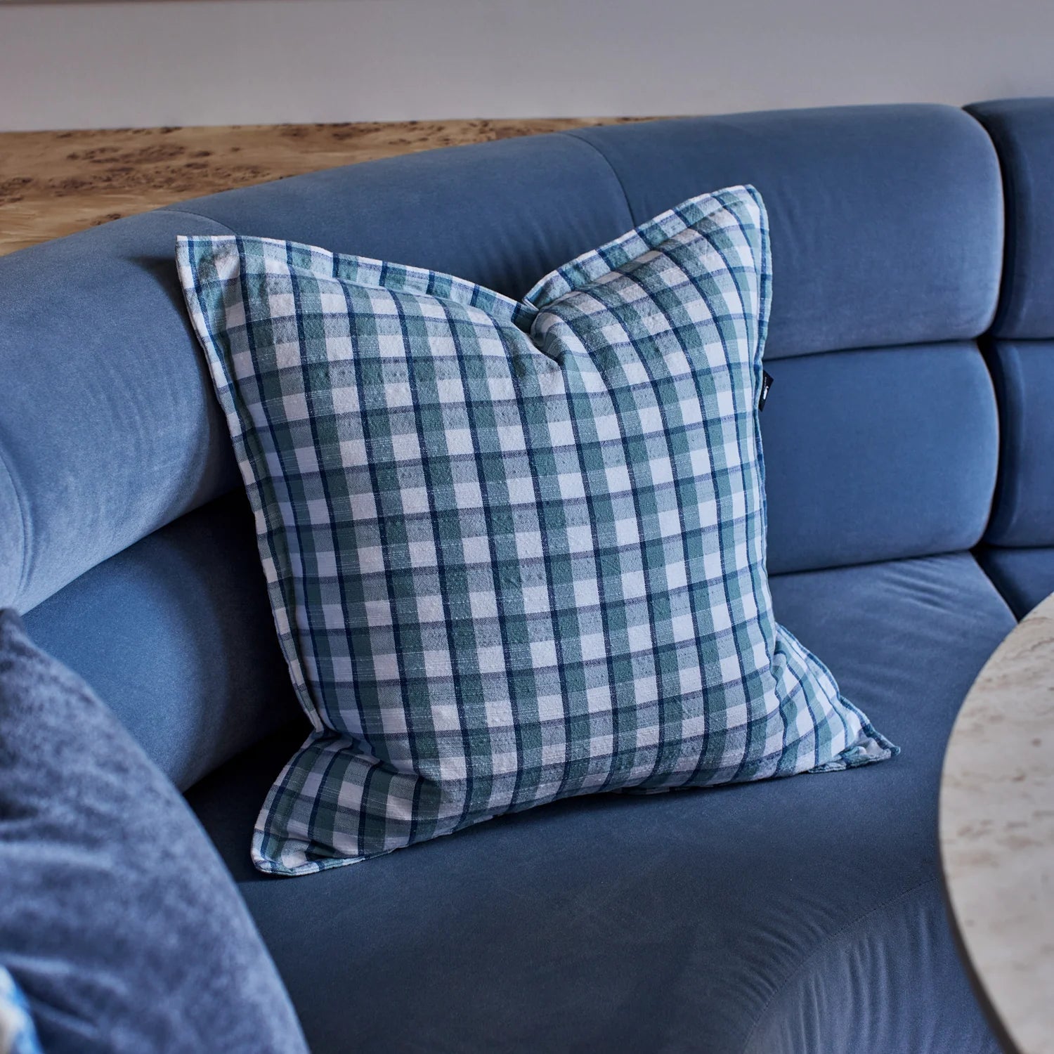 MALDON BLUE CHECK CUSHION 50CM - Pure Apotheca