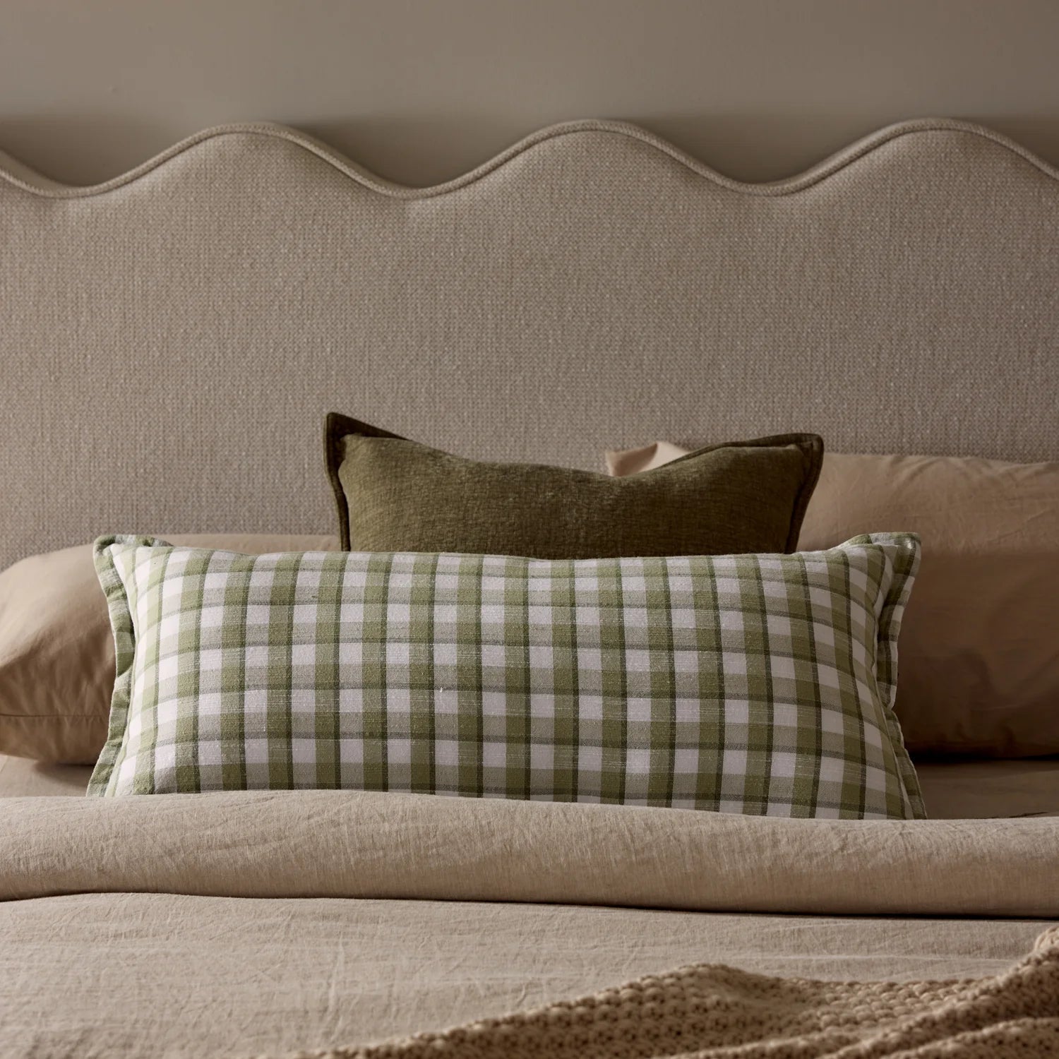 MALDON GREEN CHECK CUSHION 35x70CM - Pure Apotheca