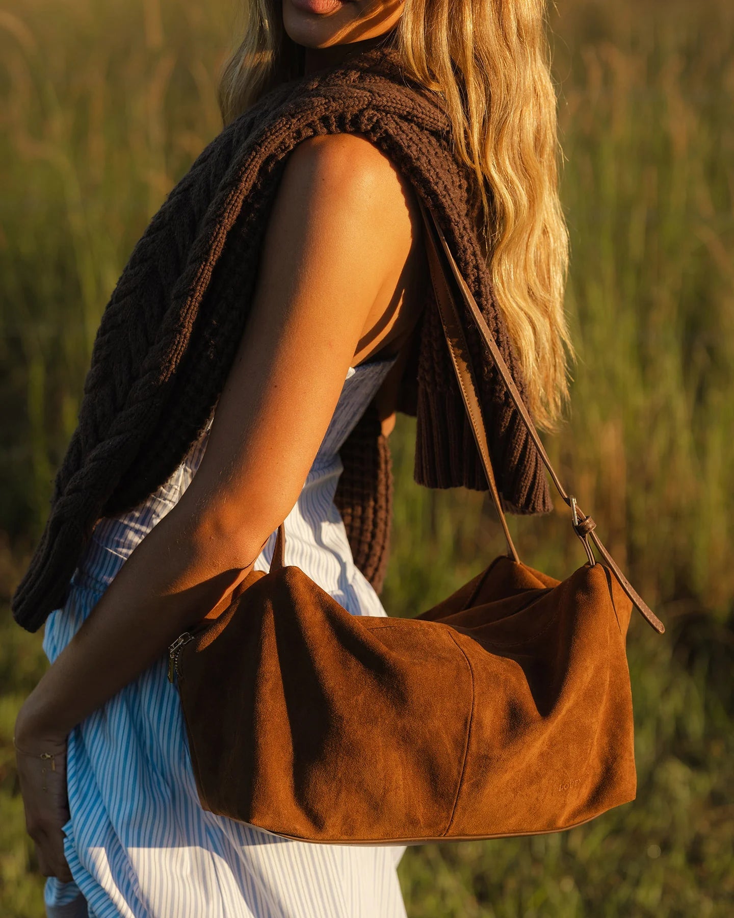 Marissa Suedette Shoulder Bag Cognac - Pure Apotheca