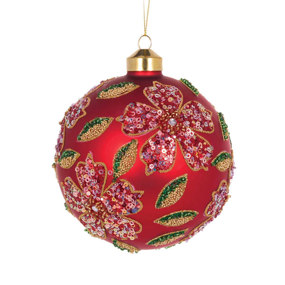 MATTE BEADED POINSETTIA ROUND BAUBLE - Pure Apotheca