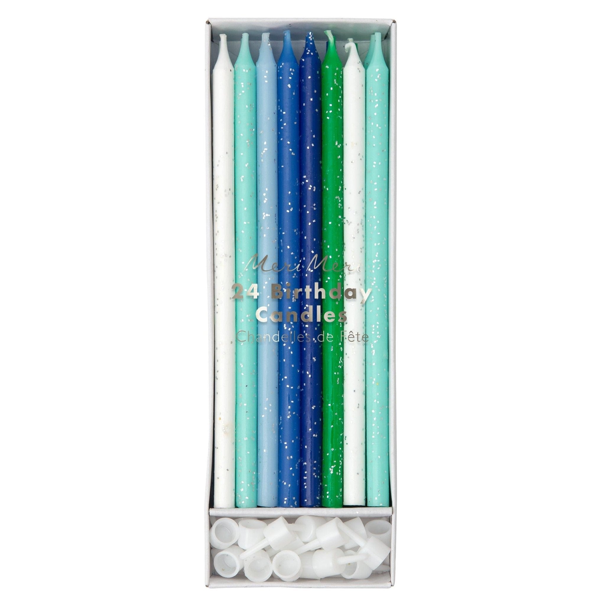 Meri Meri Blue Green Glitter Candles 24pk - Pure Apotheca