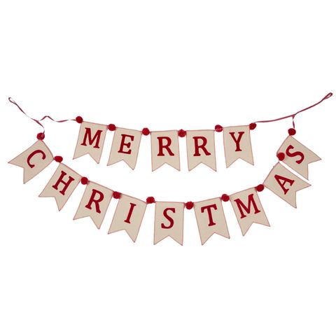 Merry Christmas Bunting 150cm Cream/Red - Pure Apotheca