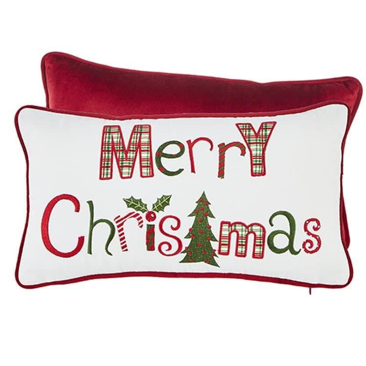 Merry Christmas Embroidered Velvet Reverse Pillow 45x25cm - Pure Apotheca
