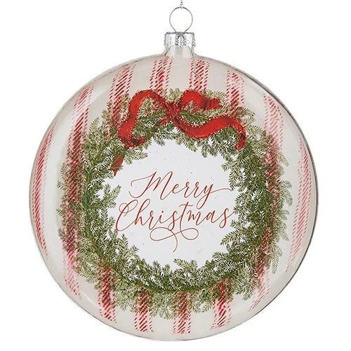 Merry Christmas Peppermint Stripe Disc Ornament 13cm - Pure Apotheca