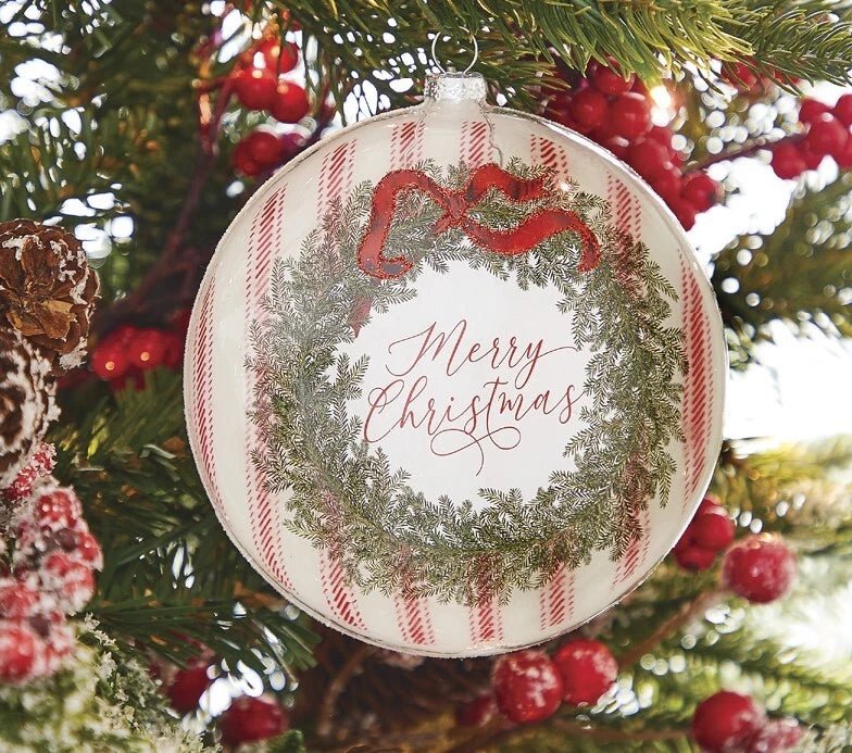 Merry Christmas Peppermint Stripe Disc Ornament 13cm - Pure Apotheca