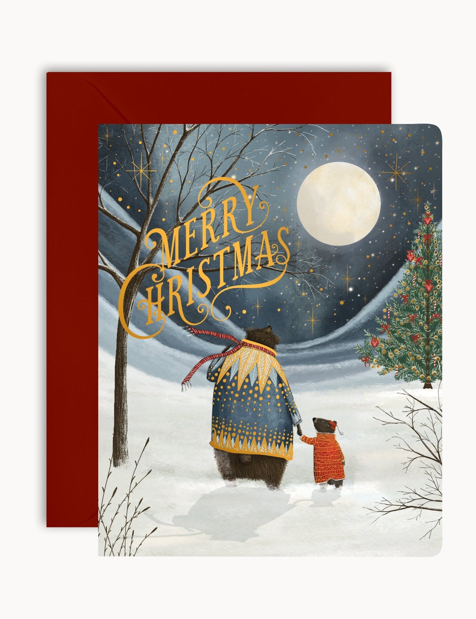 Merry Christmas Starry Night Bears Christmas Card - Pure Apotheca