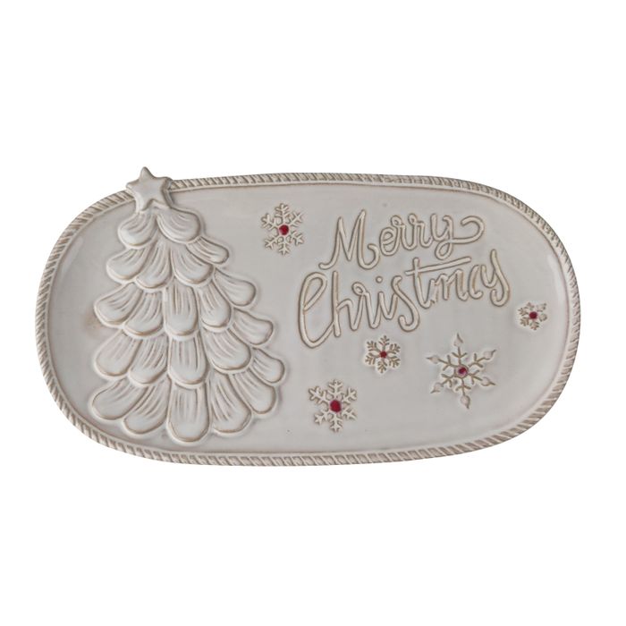Merry Christmas Whitewashed Oval Plate - Pure Apotheca