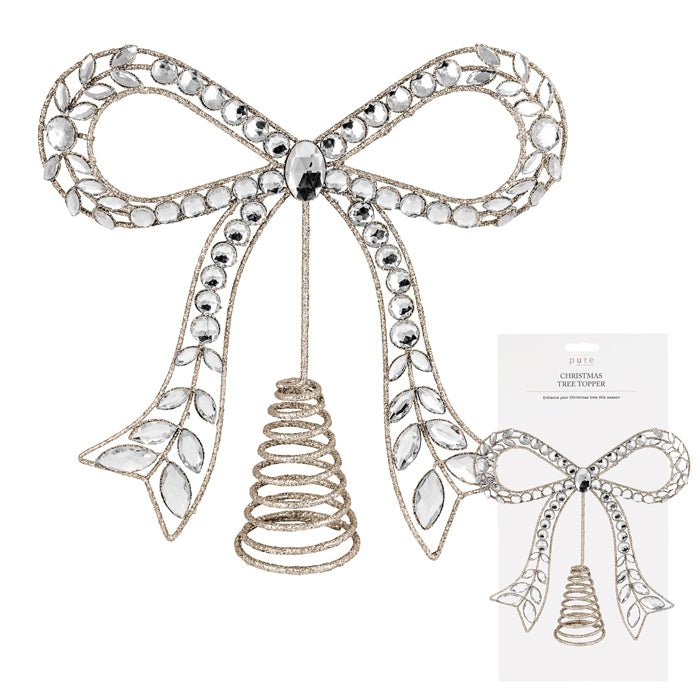 METAL CHAMPAGNE GLITTER BOW TOPPER - Pure Apotheca