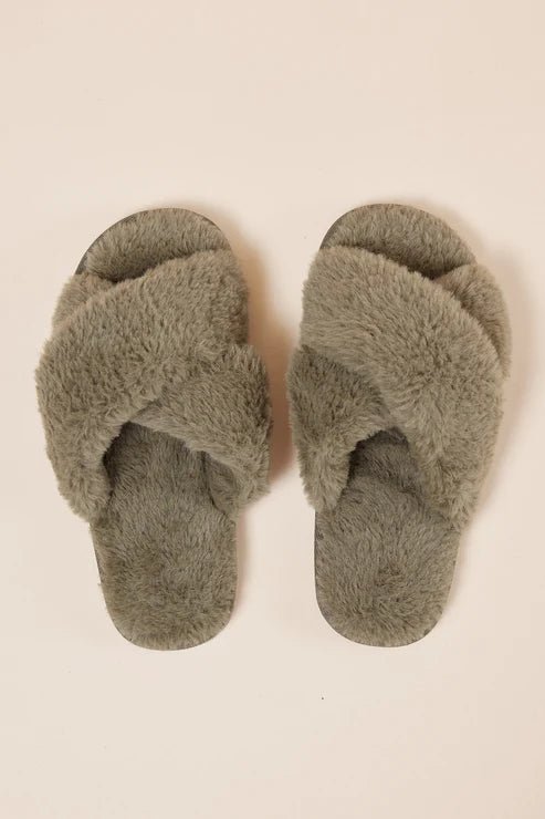 Milan Plush Slipper Olive - Pure Apotheca