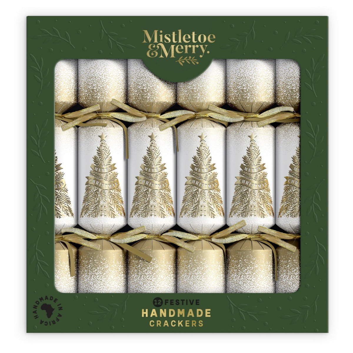 Mistletoe & Merry Festive Gold Trees Christmas Crackers 12pk - Pure Apotheca