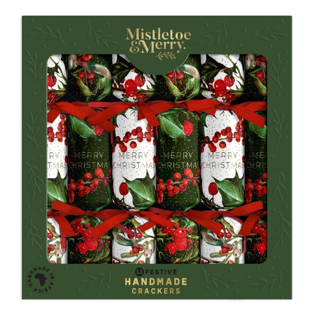 Mistletoe & Merry Festive Holly and Berry Sprigs Christmas Crackers 12pk - Pure Apotheca
