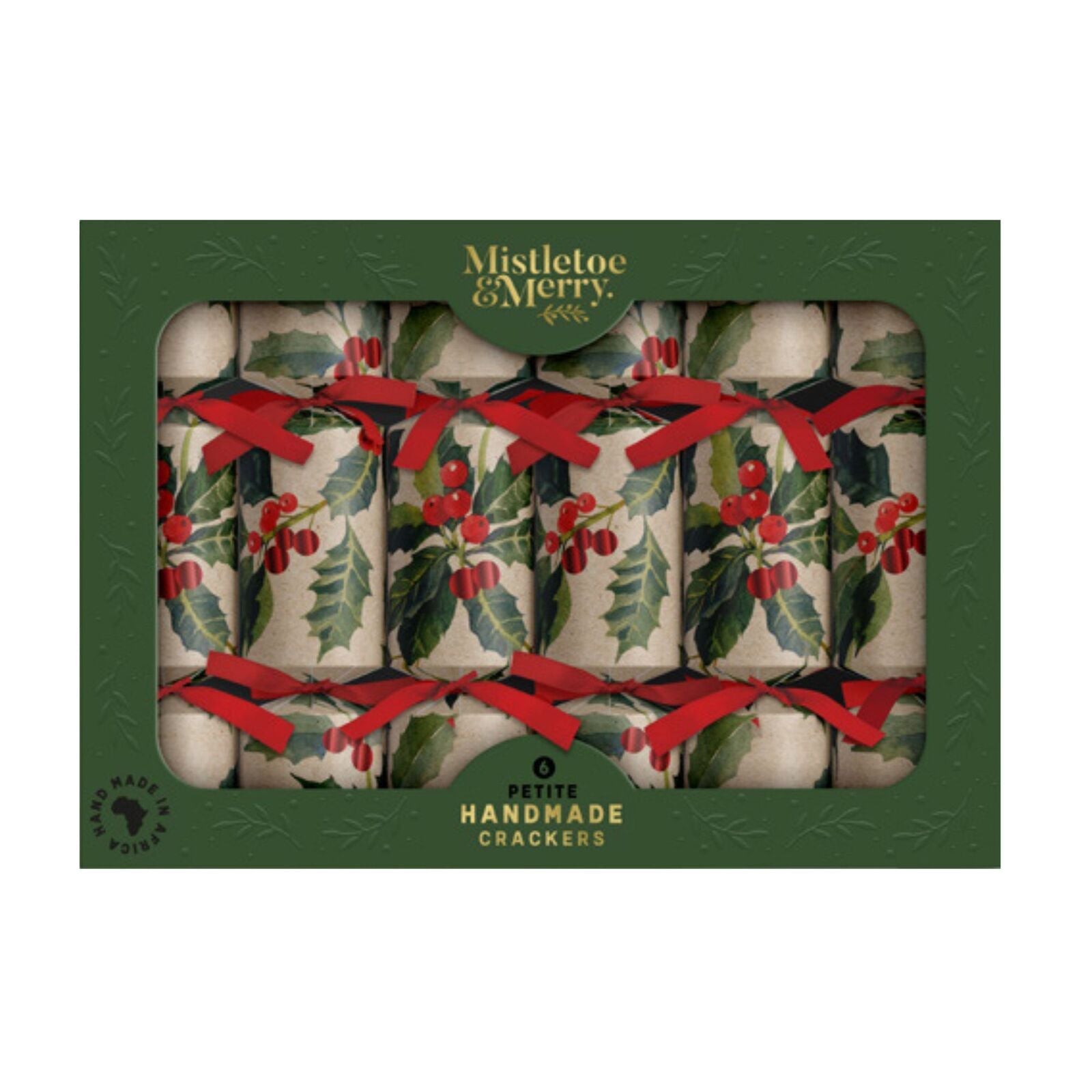 Mistletoe & Merry Petite Kraft Holly Christmas Crackers 6pk - Pure Apotheca