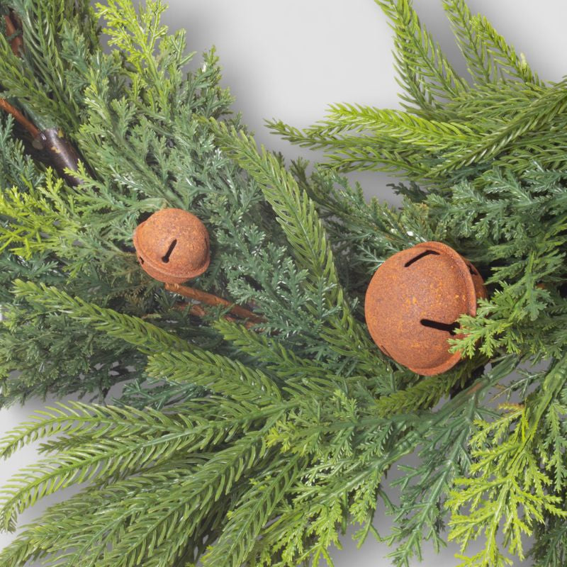 Mixed Pine Garland Brown Velvet Bows and Bells - Pure Apotheca