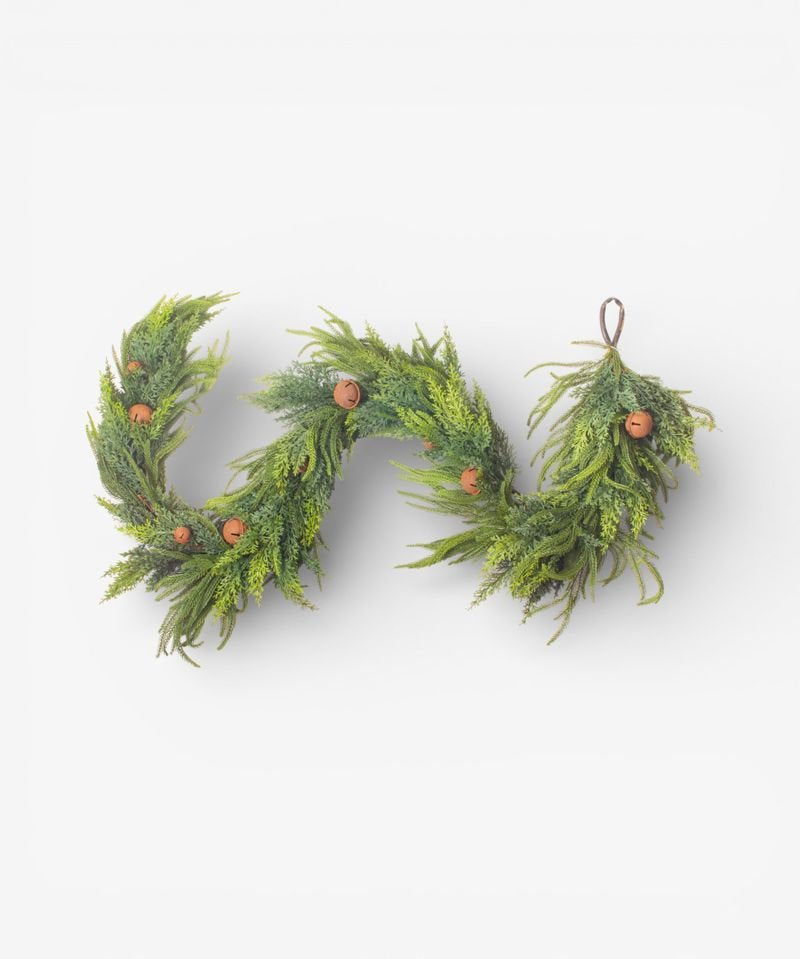 Mixed Pine Garland Brown Velvet Bows and Bells - Pure Apotheca