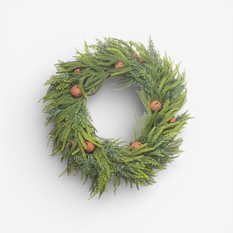 Mixed Pine Wreath Brown Velvet Bows and Bells - Pure Apotheca