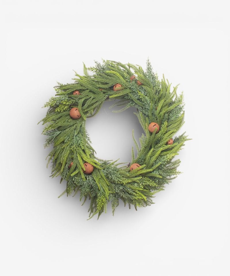Mixed Pine Wreath Brown Velvet Bows and Bells - Pure Apotheca